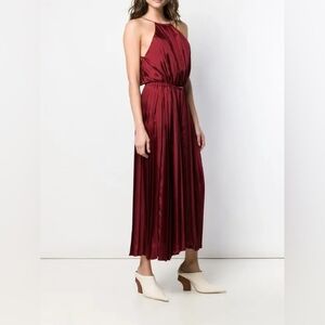 Tibi Mendini Twill Pleated Silk Cherry Red Dress Size 4 $1010